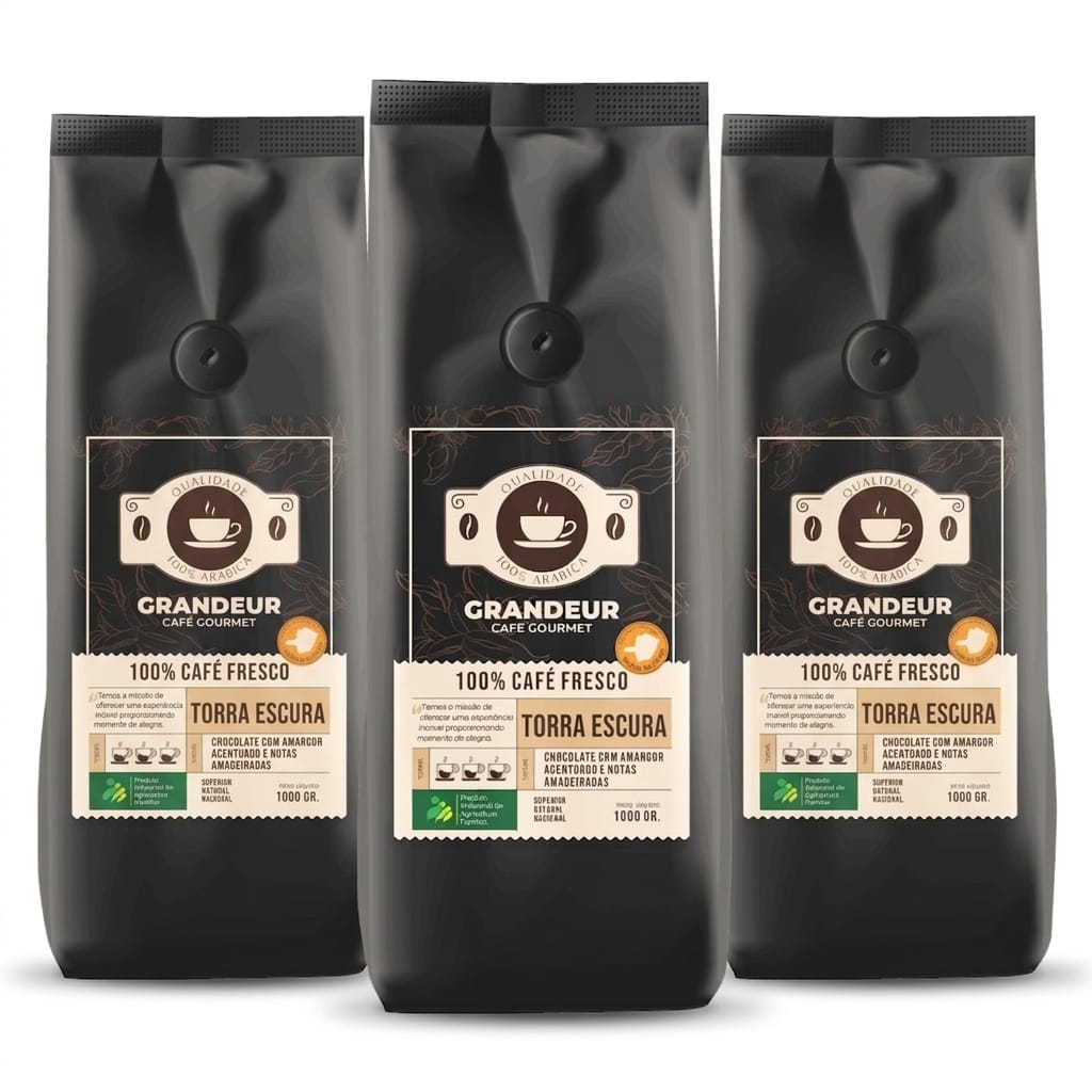 Grandeur Café Gourmet Torra Escura 100%Arábica 1kg Notas Chocolate Amargo Amareirado Matas de Minas Agricultura familiar