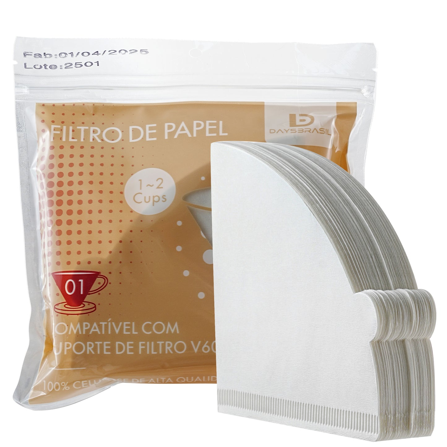 Filtro para café em formato cônico V60 tamanho 01 com 100 unidades DaysBrasil