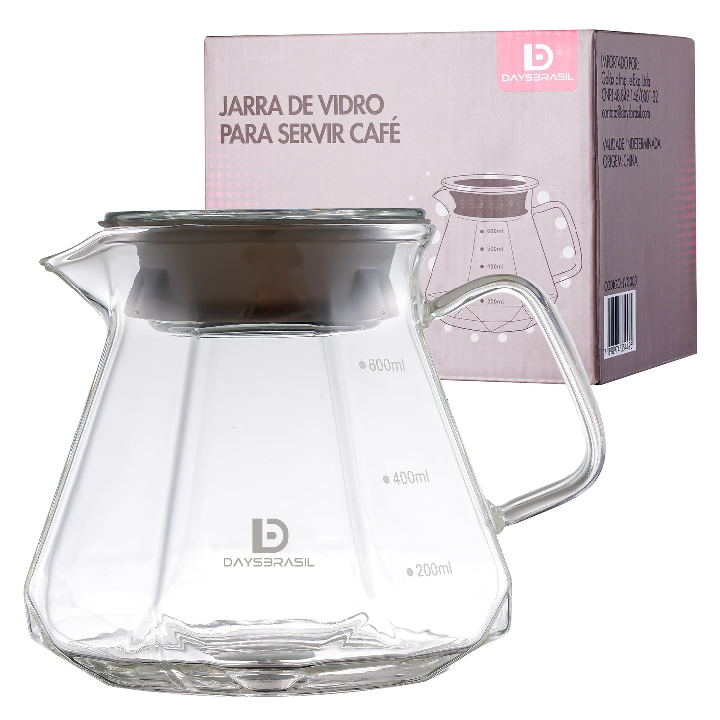 Jarra De Vidro Borossilicato Para Servir Café 600ml Diamante