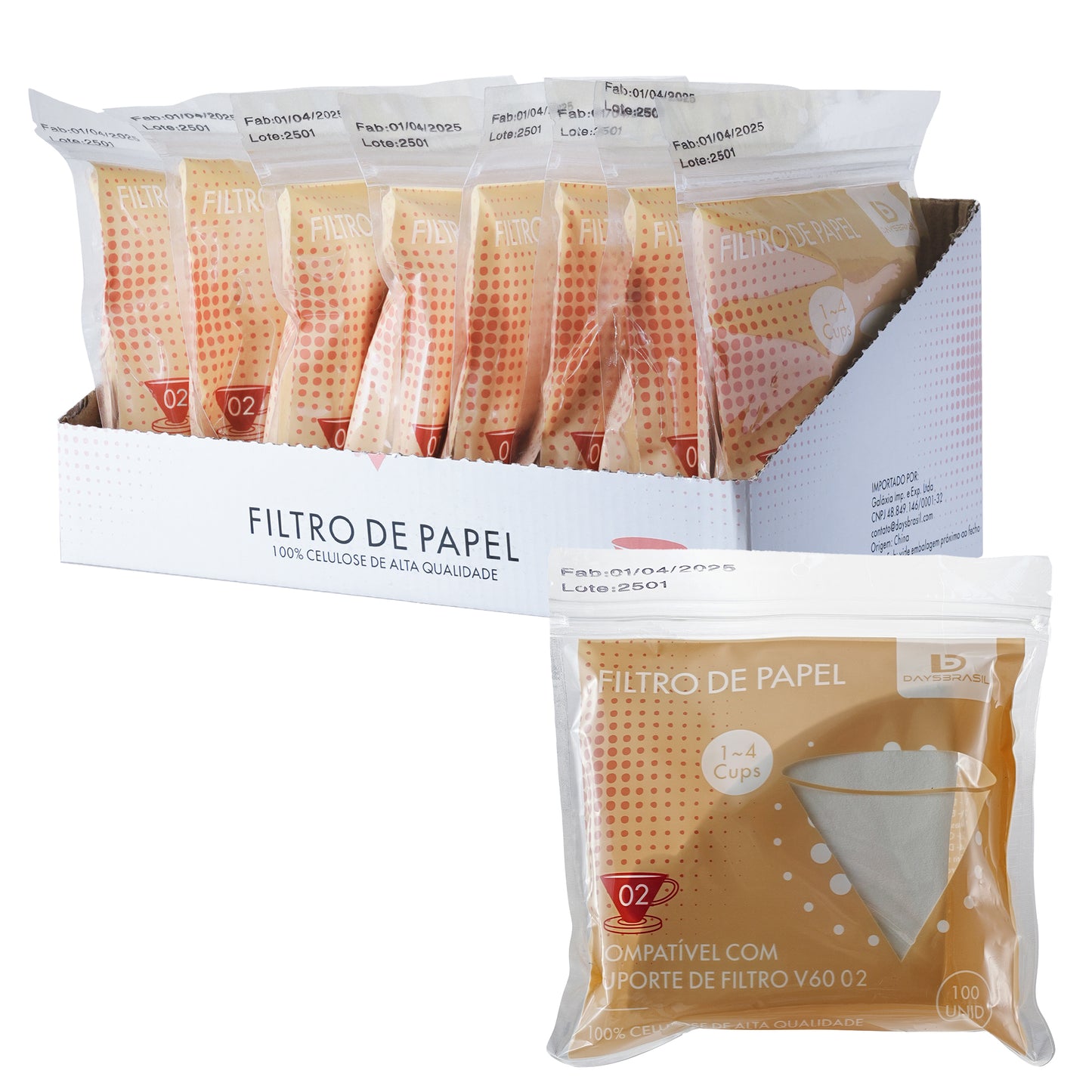 Filtro para café em formato cônico V60 tamanho 02 com 100 unidades DaysBrasil
