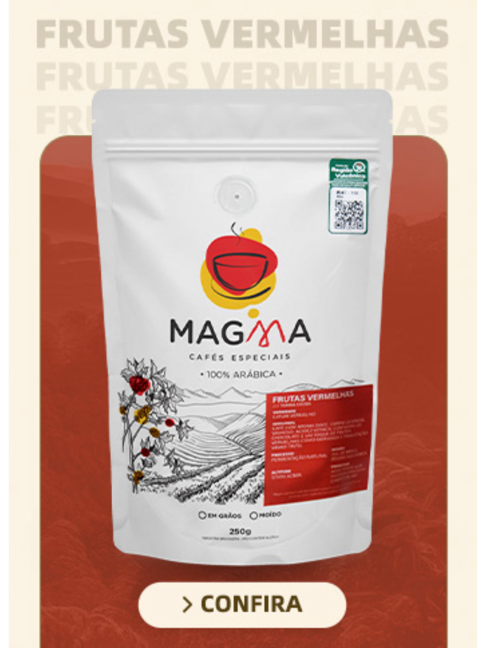 Café Especial Magma Frutas Vermelhas MOÍDO - 250g - 100% Arábica