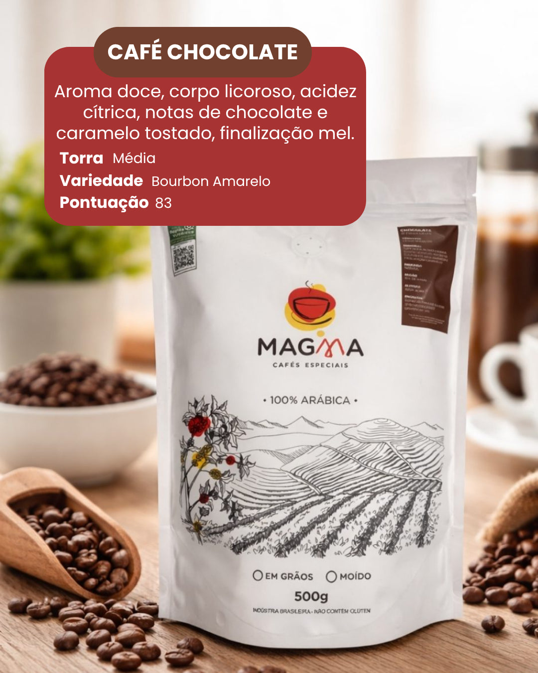 Café Especial Magma Chocolate Grãos 500g 100% Arábica