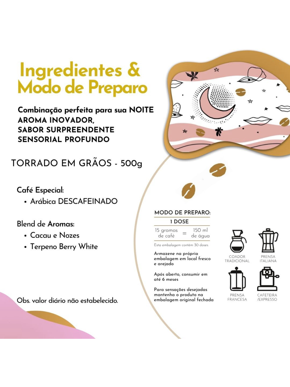 Café Berry White DECAF Descafeinado GRÃOS Sachê 500g
