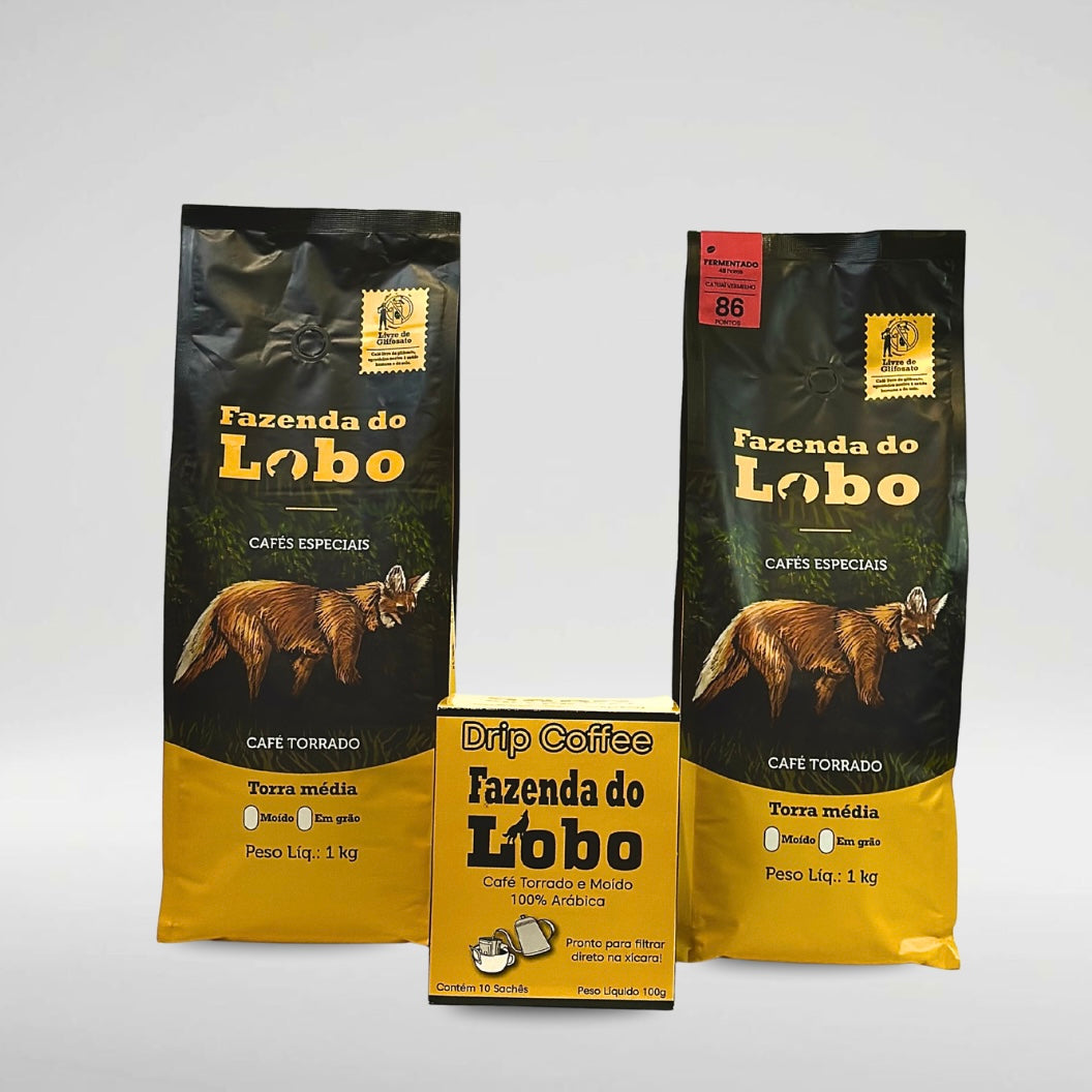 Kit Lobao Café Especial 1kg 2un Drip Coffee 100 Arábica Fazenda do Lobo