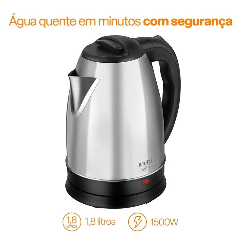 Chaleira Elétrica Inox 1,8L com Base Antiderrapante e Led 127V 1000W Prata Multi - GO400