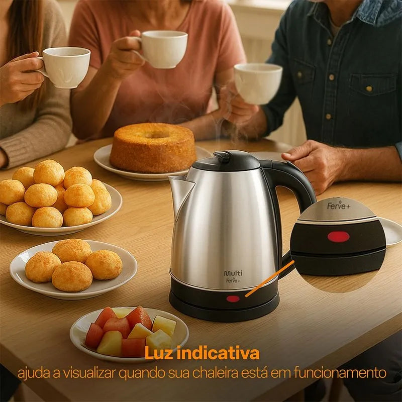 Chaleira Elétrica Inox 1,8L com Base Antiderrapante e Led 127V 1000W Prata Multi - GO400