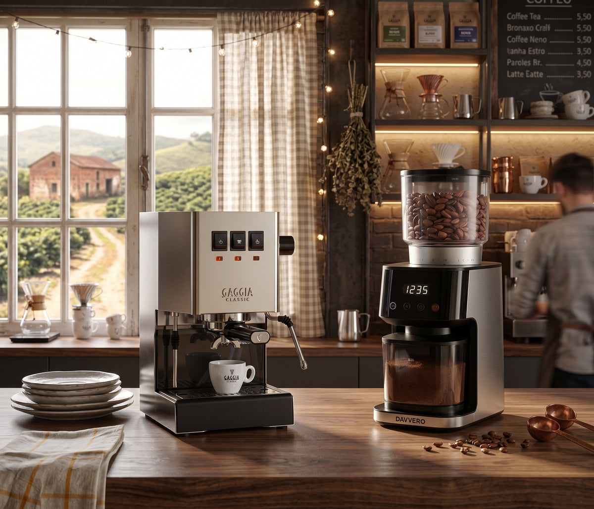 Kit Cafeteira Gaggia Classic E24 com Moedor Café elétrico La Bravia DavVero 51 níveis de moagem