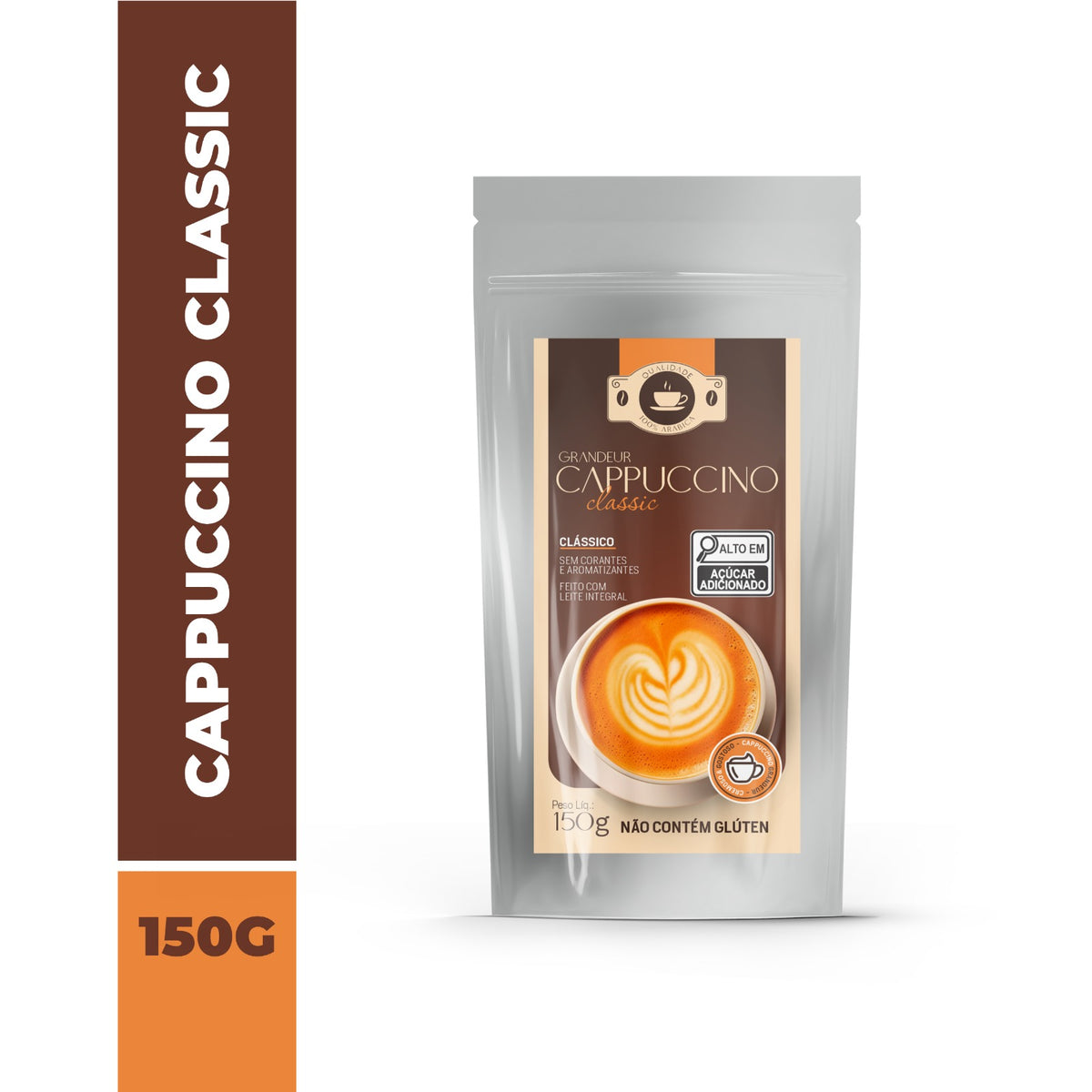 Capuccino Grandeur Cafe Gourmet Sabor Classico e Tradicional 150g Receita Cremosa Facil de Preparar