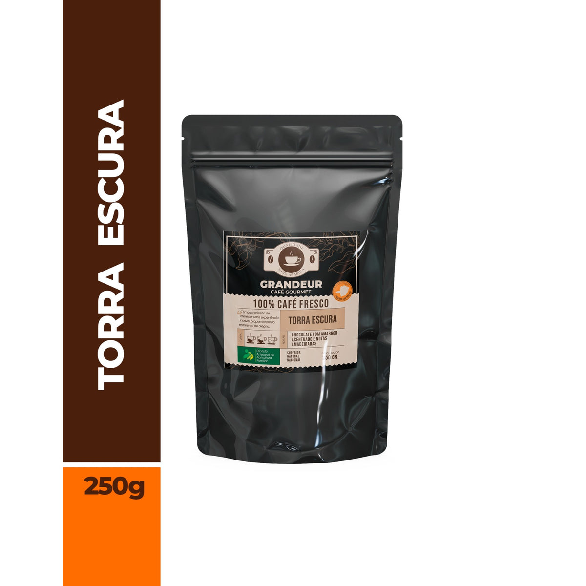 Grandeur Café Gourmet Torra Escura100% Arábica 250g Notas Sensoriais de Chocolate Amargo Amadeiradas Matas de Minas