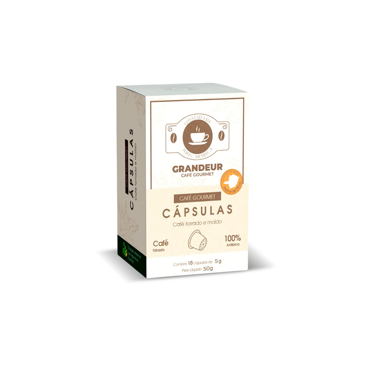 Grandeur Cafe Gourmet Capsulas Compativeis com Nespresso 100% Arabica Torra Escura Matas de Minas, 10 Cápsulas 50g