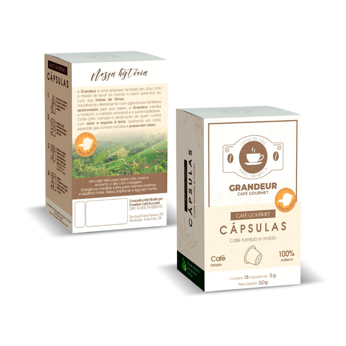 Grandeur Cafe Gourmet Capsulas Compativeis com Nespresso 100% Arabica Torra Escura Matas de Minas, 10 Cápsulas 50g