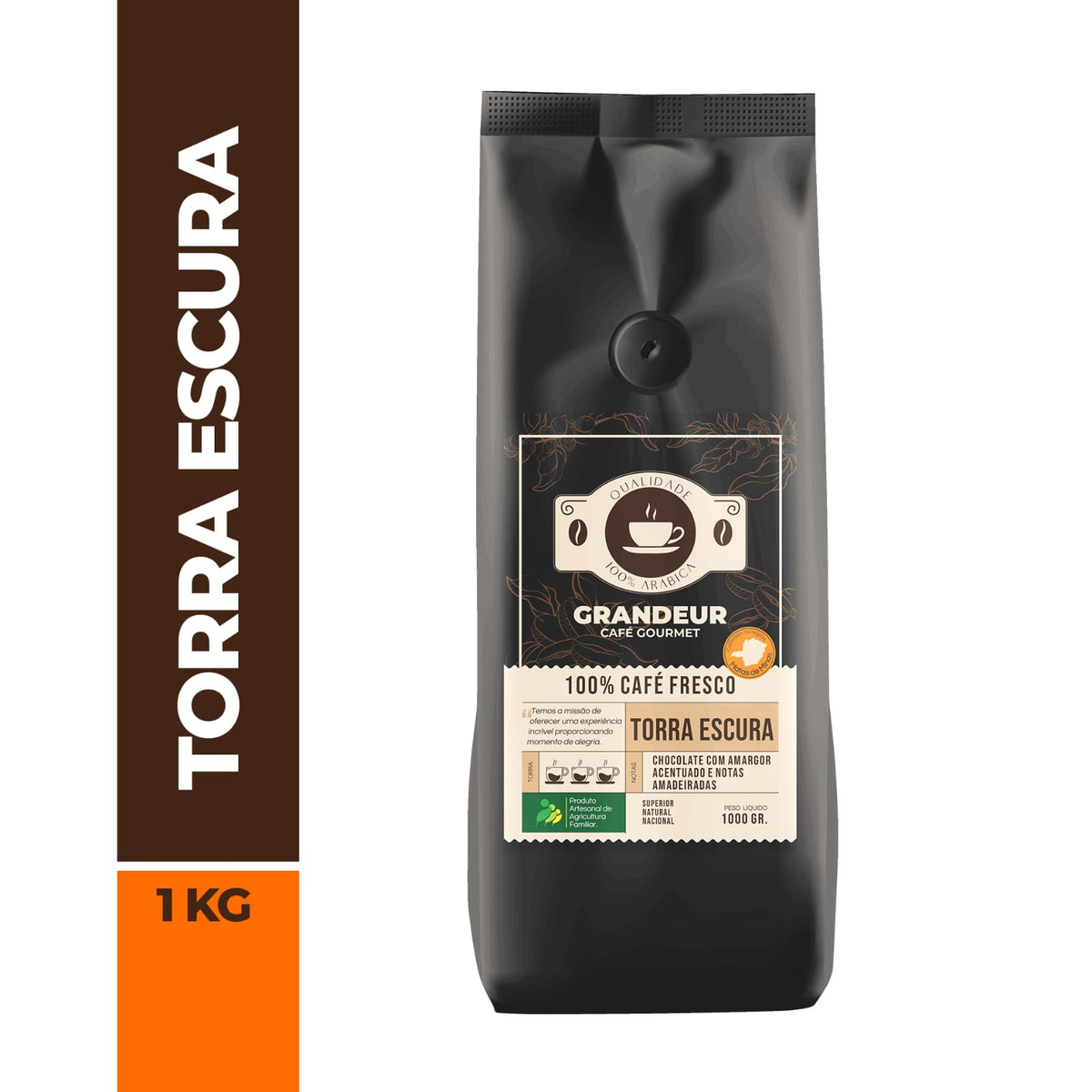 Grandeur Café Gourmet Torra Escura 100%Arábica 1kg Notas Chocolate Amargo Amareirado Matas de Minas Agricultura familiar