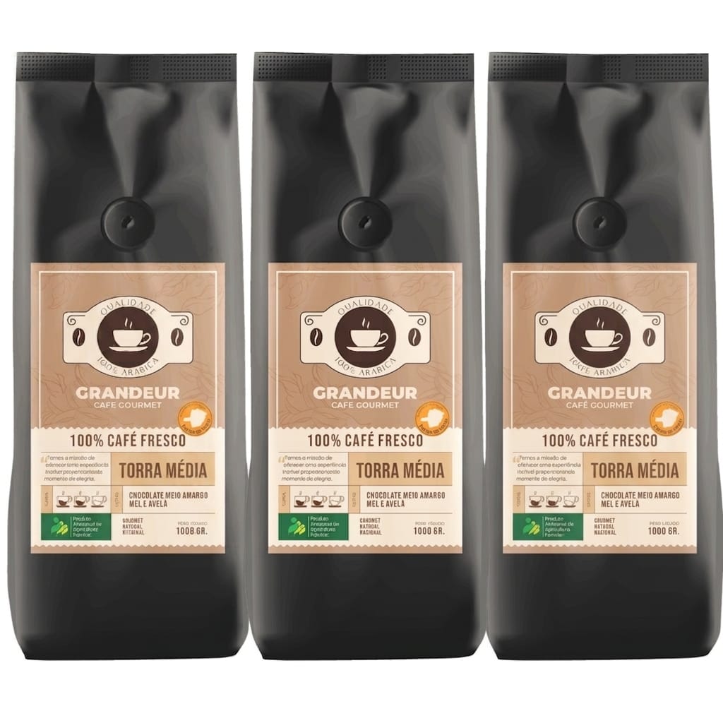 Grandeur Cafe Gourmet 100% Arabica Torra Media Matas de Minas 1kg Notas de Chocolate Mel Avela Agricultura familiar