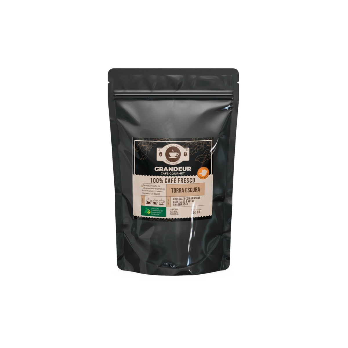 Grandeur Café Gourmet Torra Escura100% Arábica 250g Notas Sensoriais de Chocolate Amargo Amadeiradas Matas de Minas
