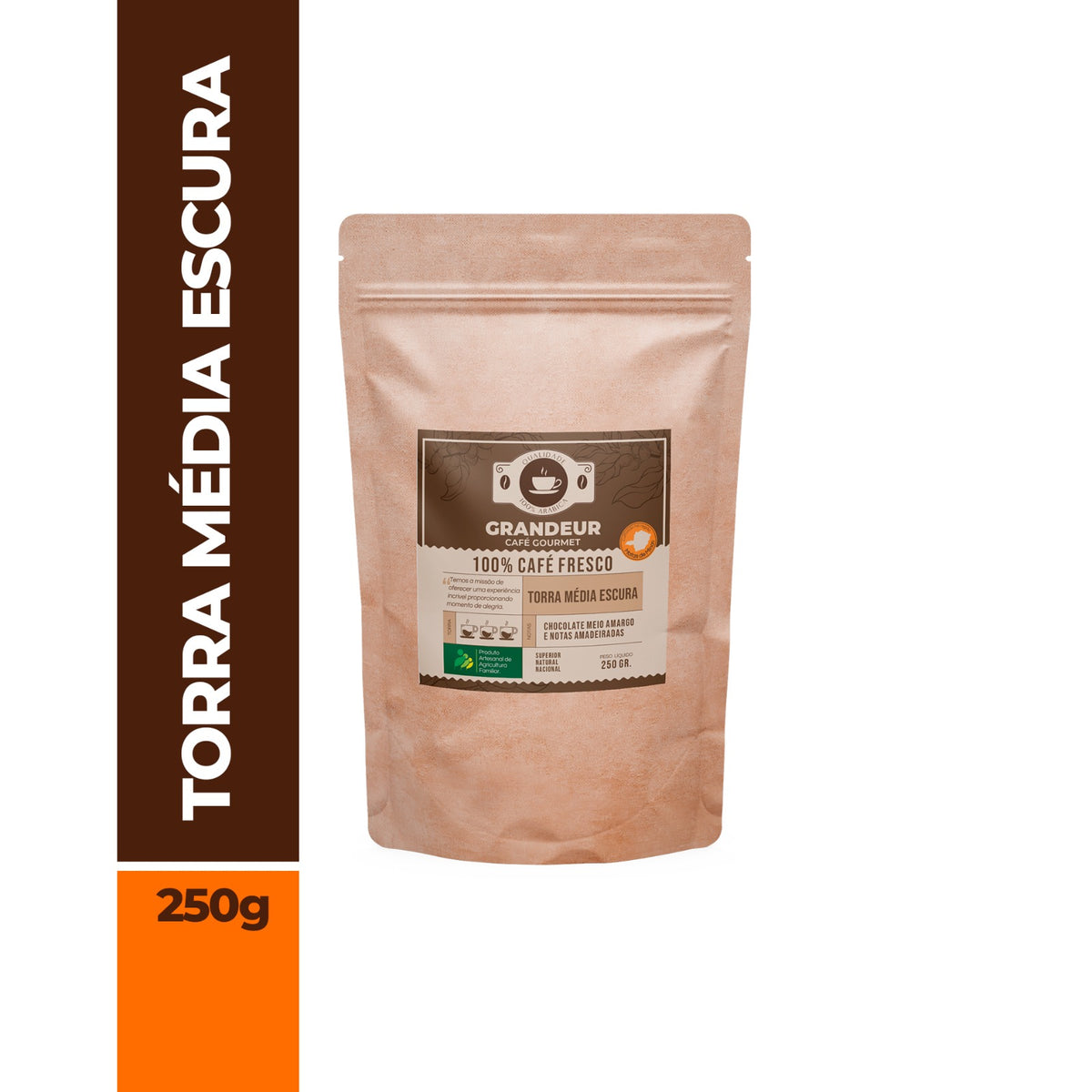 Grandeur Café Gourmet Torra Média Escura 100% Arábica 250g Região Matas de Minas Notas Sensoriais Chocolate Meio Amargo