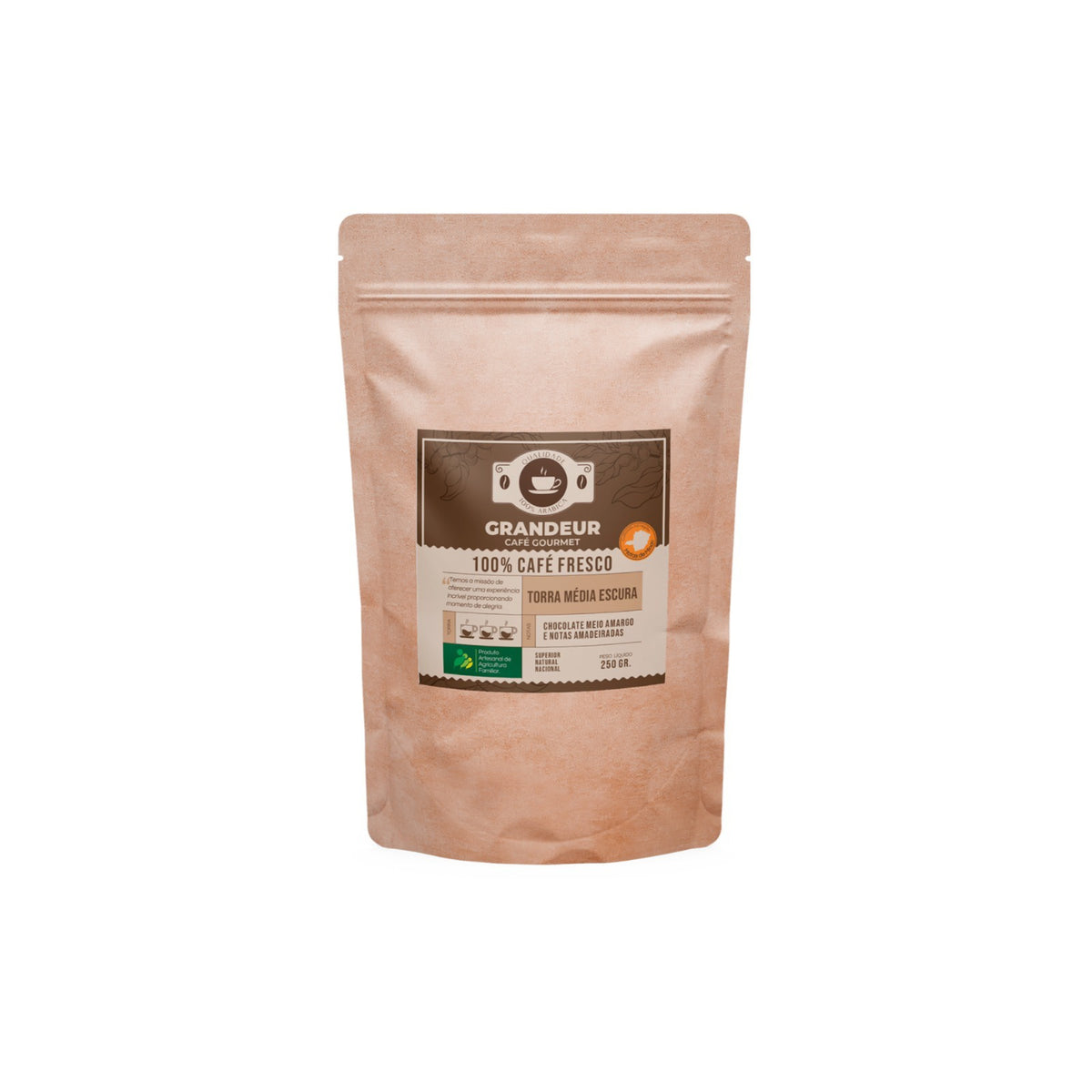 Grandeur Café Gourmet Torra Média Escura 100% Arábica 250g Região Matas de Minas Notas Sensoriais Chocolate Meio Amargo
