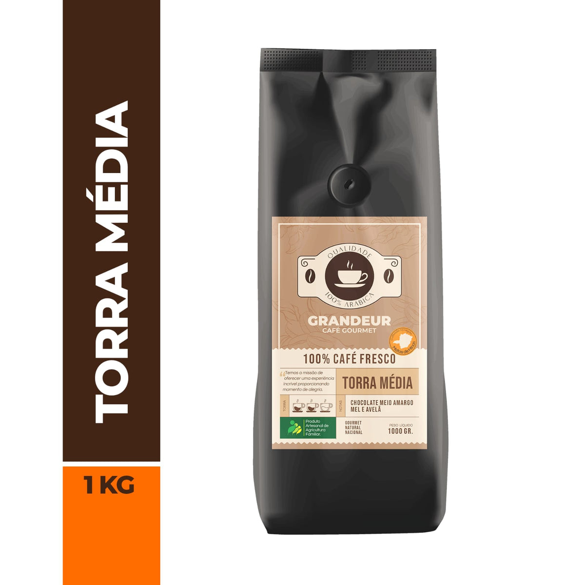 Grandeur Cafe Gourmet 100% Arabica Torra Media Matas de Minas 1kg Notas de Chocolate Mel Avela Agricultura familiar