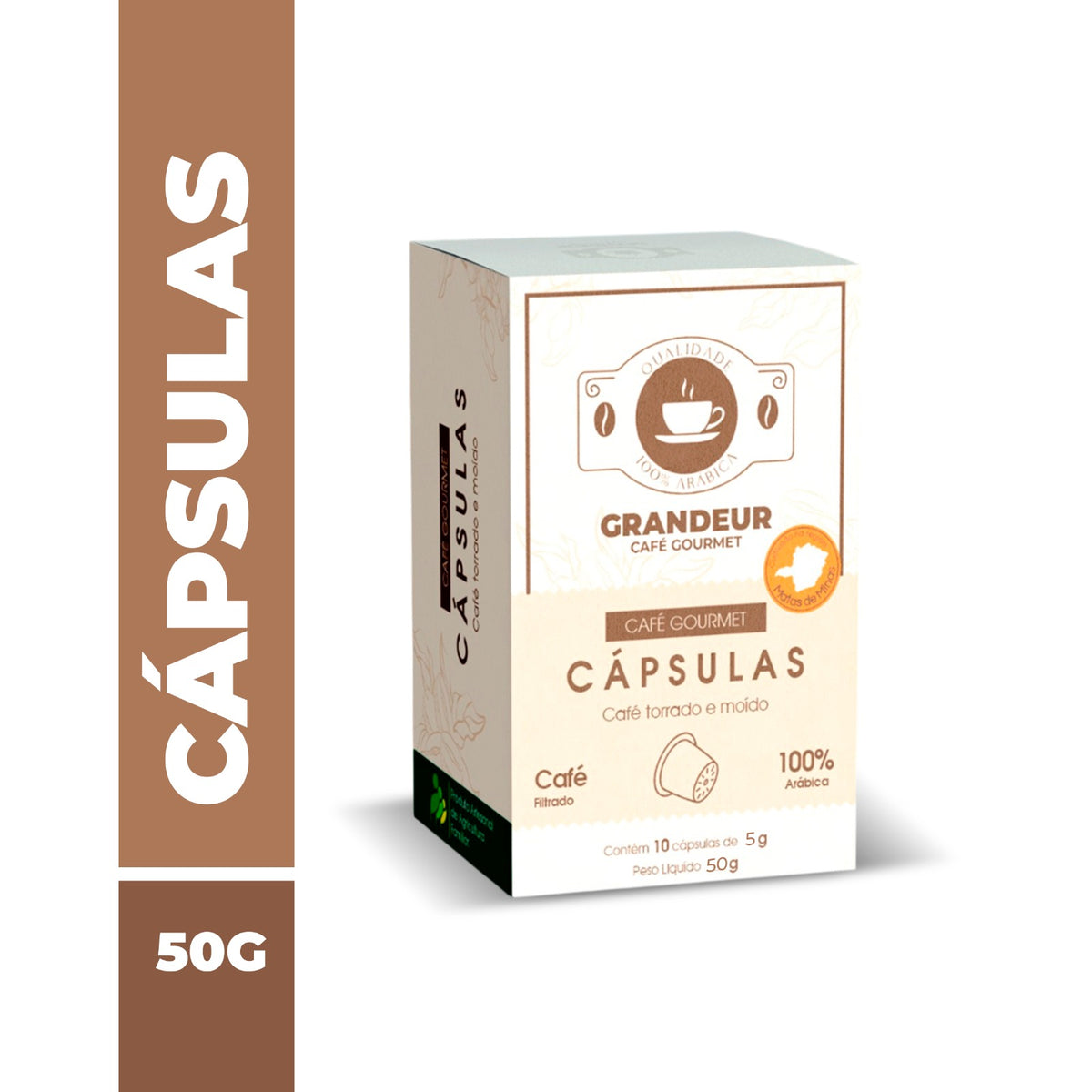 Grandeur Cafe Gourmet Capsulas Compativeis com Nespresso 100% Arabica Torra Escura Matas de Minas, 10 Cápsulas 50g