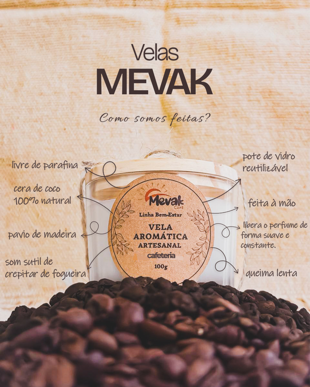 Kit Experiência Cafeteria Mevak Vela Aromática e Café Especial 250g