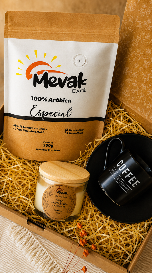 Kit Experiência Cafeteria Mevak Vela Aromática e Café Especial 250g