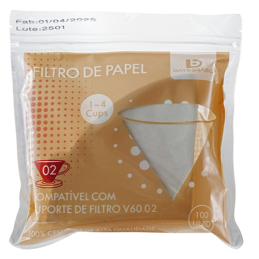 Filtro para café em formato cônico V60 tamanho 02 com 100 unidades