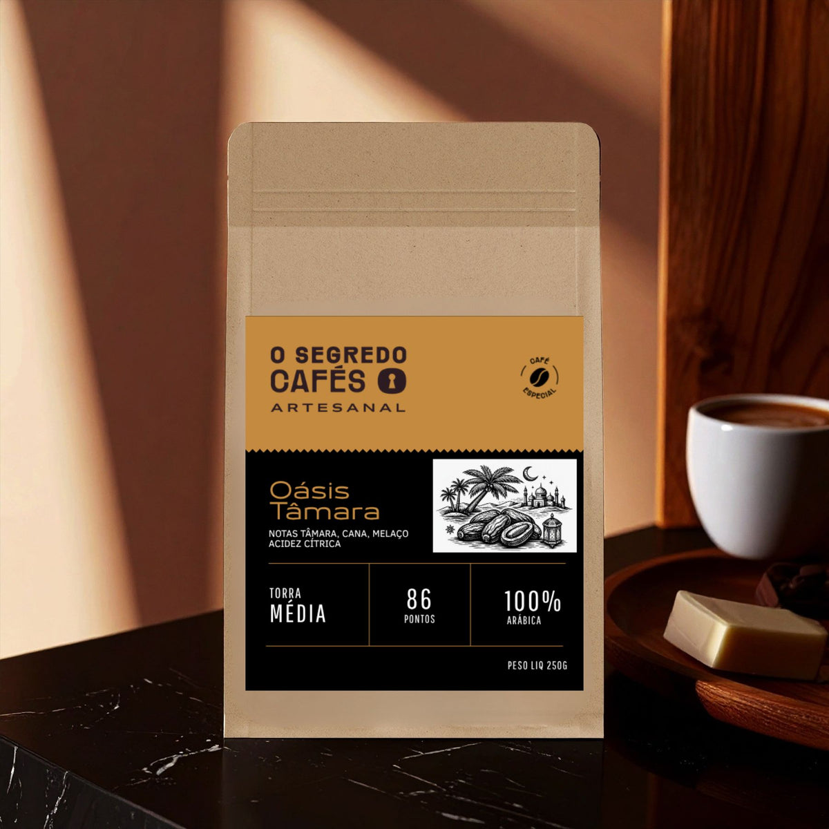 Café Especial Oásis de Tâmara  Fragrância de Tâmara com finalização cítrica O Segredo Cafés 250g