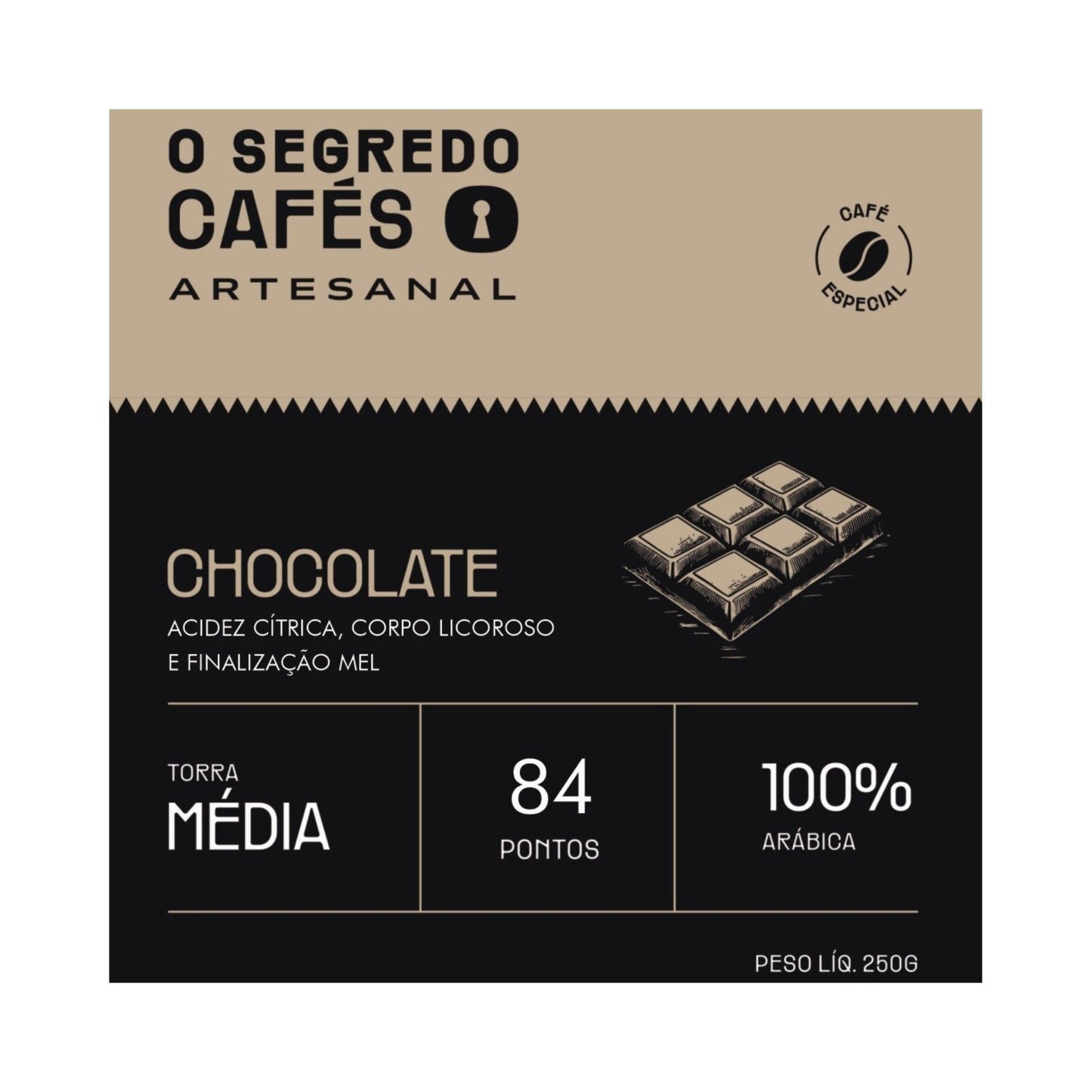 Café Especial Chocolate 70 Vinhoso, Cítrico e Frutado O Segredo Cafés 250g