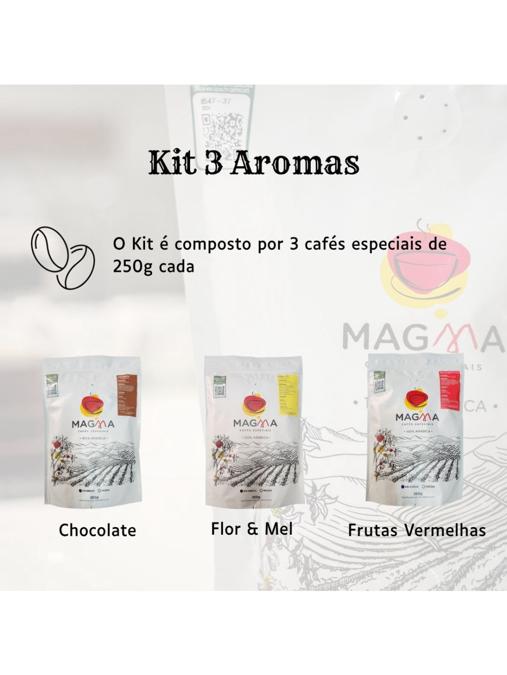 Kit Café Especial Magma 3 Aromas 250g GRÃOS 100% Arábica