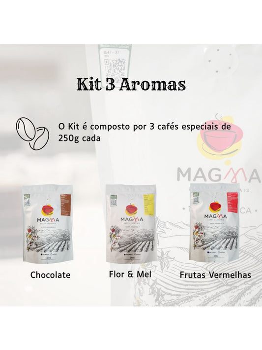 Kit Café Especial Magma 3 Aromas 250g GRÃOS 100% Arábica