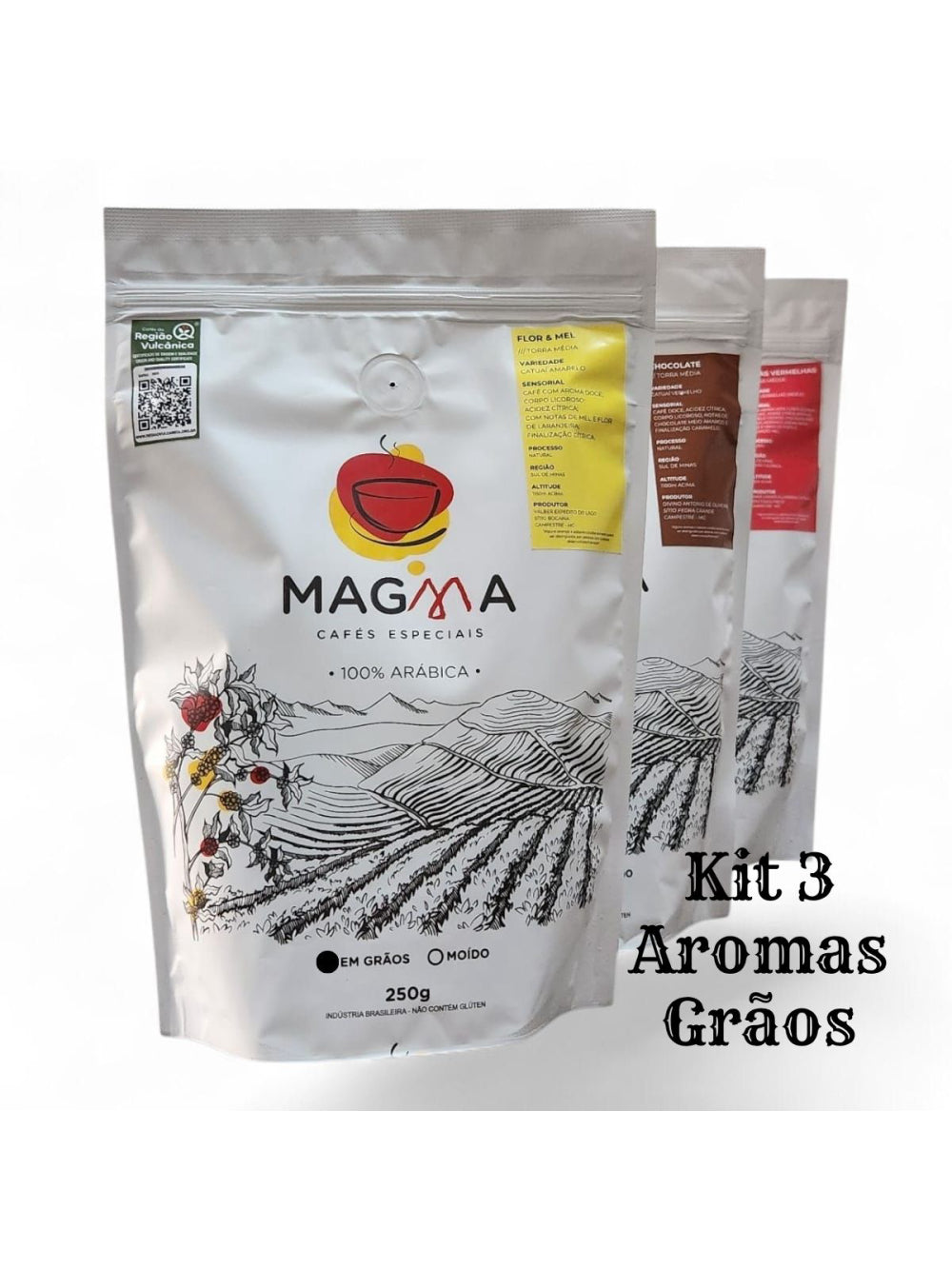 Kit Café Especial Magma 3 Aromas 250g GRÃOS 100% Arábica