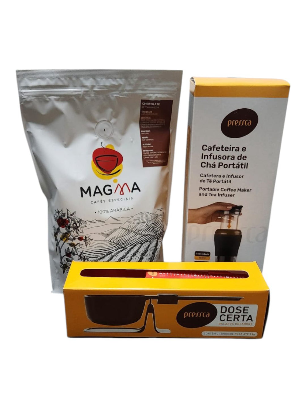 Kit Café Especial Magma + Cafetira Portátil Pressca + Balança Dose Certa