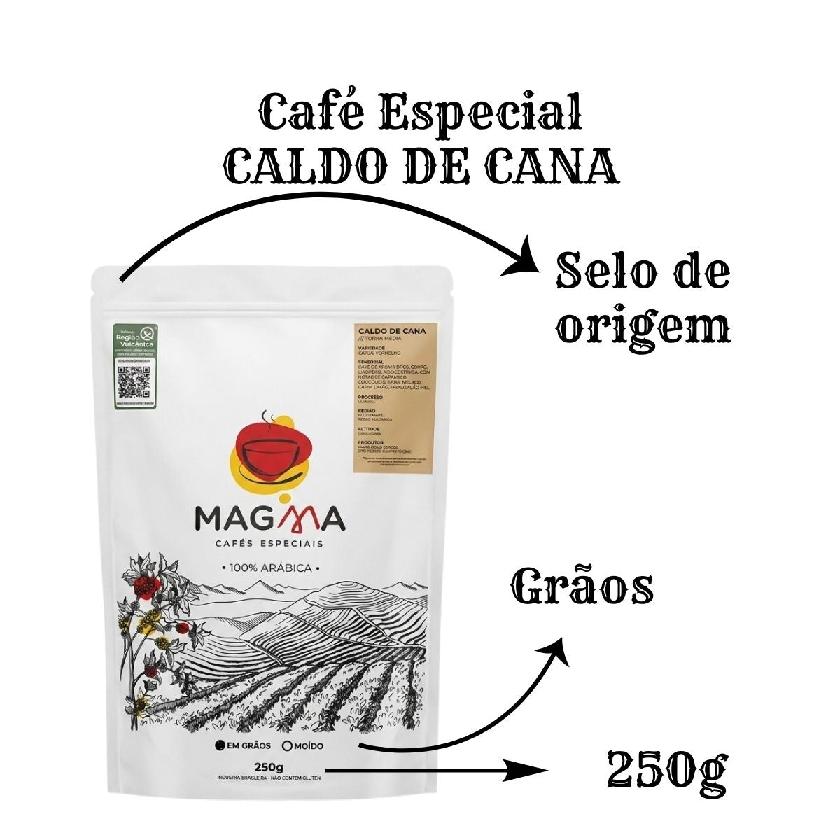 Café Especial Magma Caldo de Cana Grãos 250g 100% Arábica