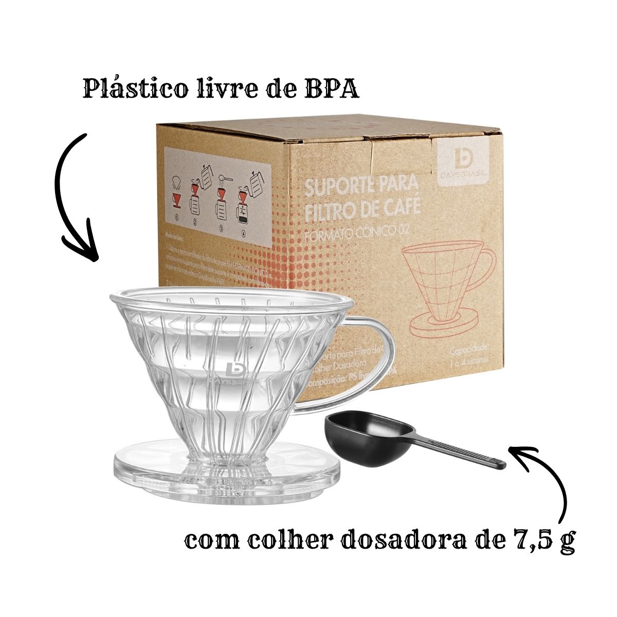 Suporte para Filtro de café Cônico V60 Tamanho 02 com colher dosadora
