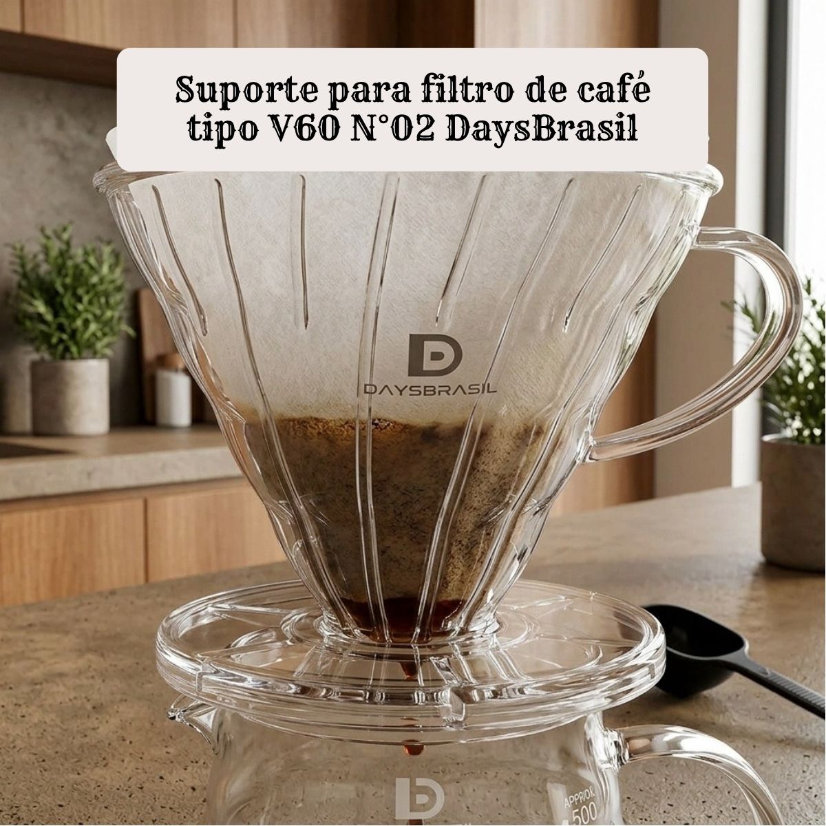 Suporte para Filtro de café Cônico V60 Tamanho 02 com colher dosadora