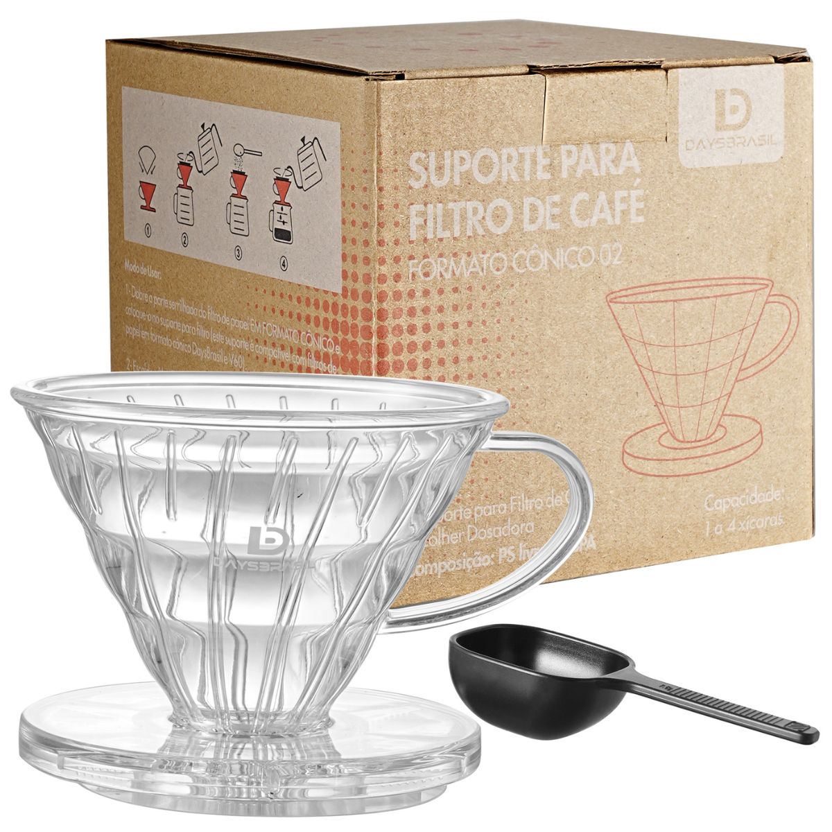 Suporte para Filtro de café Cônico V60 Tamanho 02 com colher dosadora