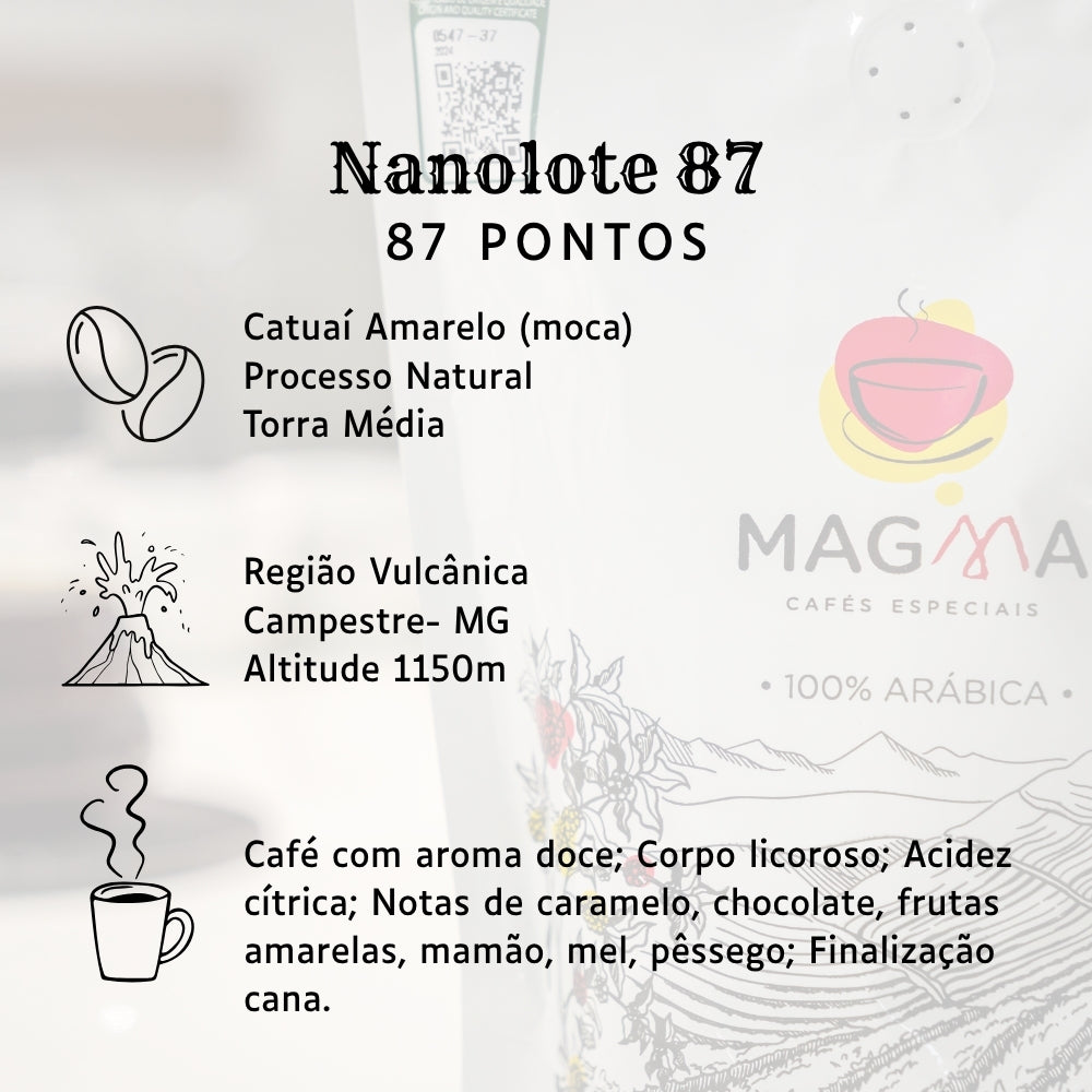 Café Especial Nanolote 87 Pontos em Grãos 250g 100% Arábica