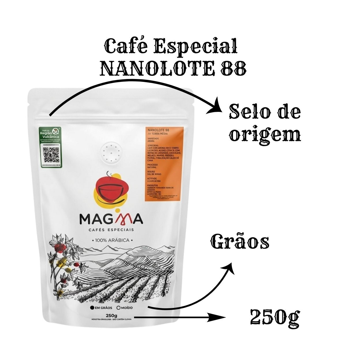 Café Especial Nanolote 88 Pontos em Grãos 250g 100% Arábica