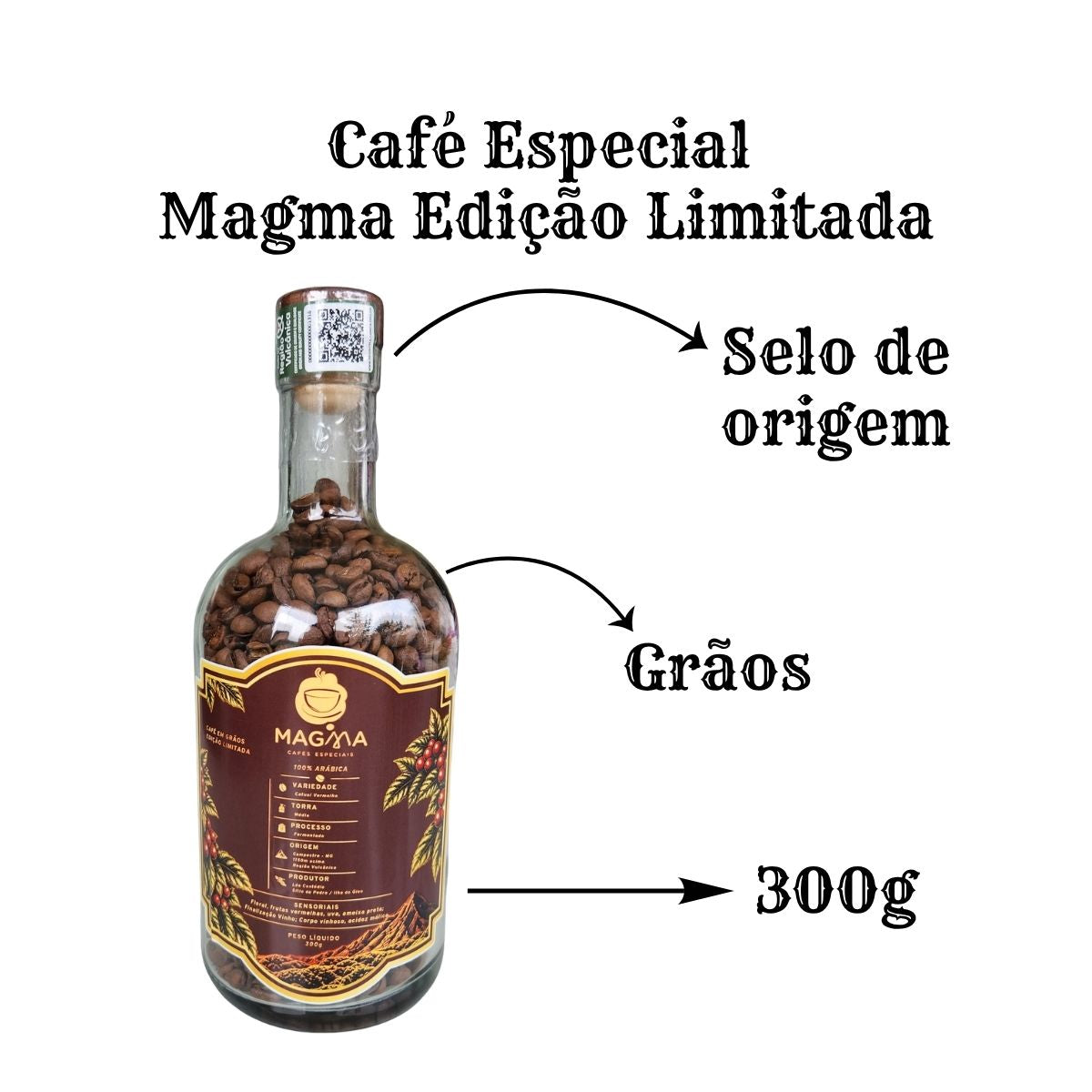 Café Especial Magma Edição Limitada 300g Café Fermentado em Grãos na Garrafa 87 Pontos
