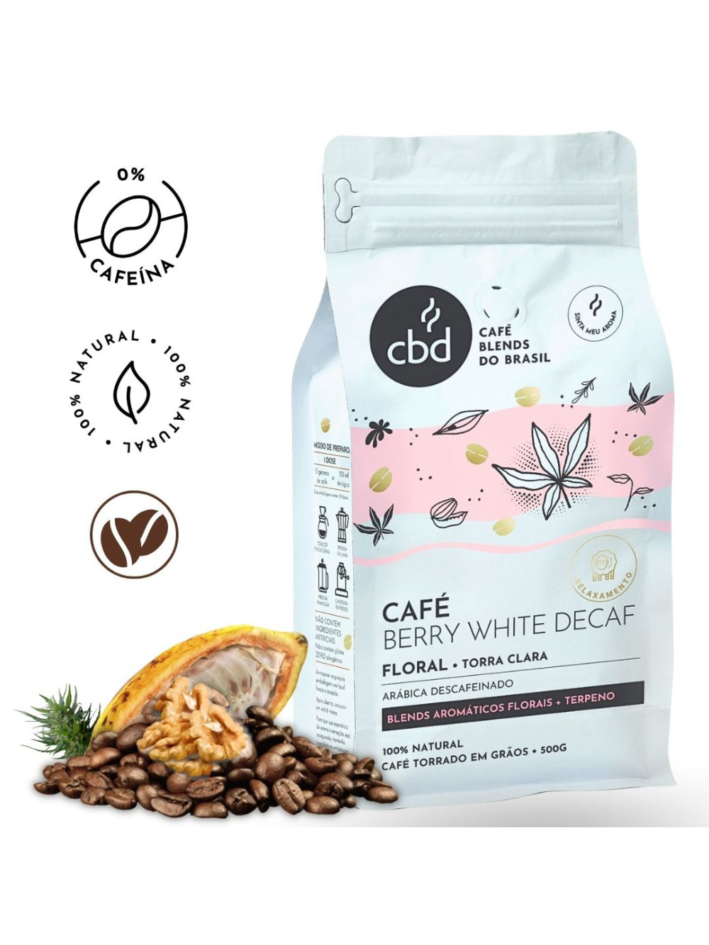 Café Berry White DECAF Descafeinado GRÃOS Sachê 500g