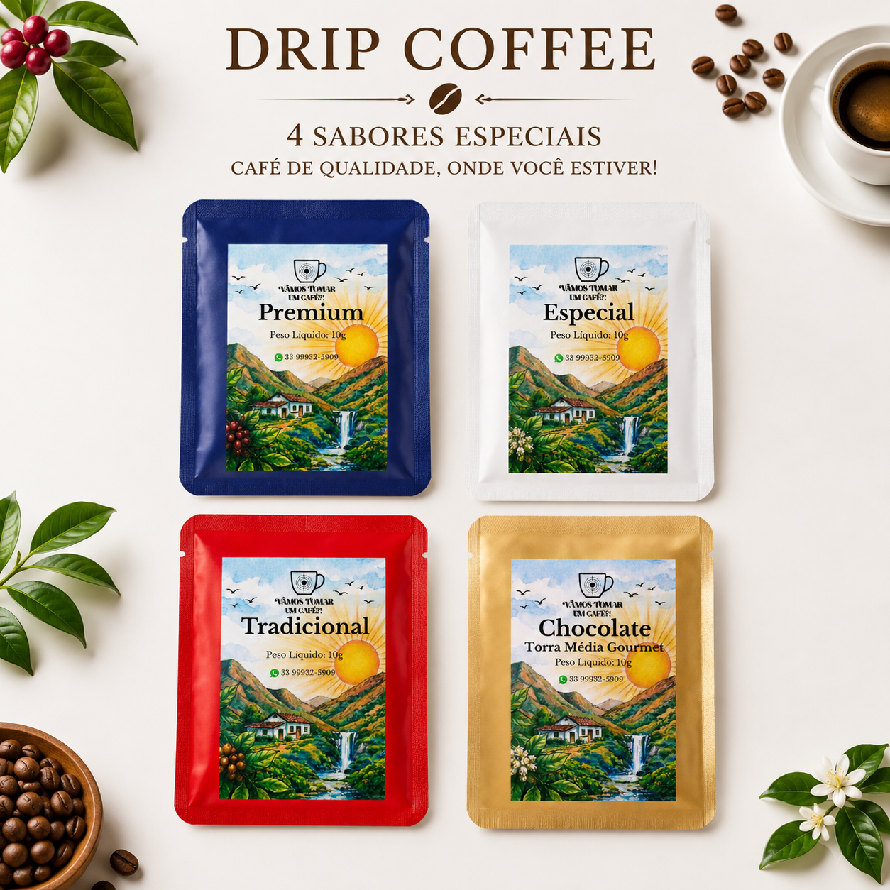 Drip coffee especial chocolate torra média e tradicional Vamos Tomar Um Café