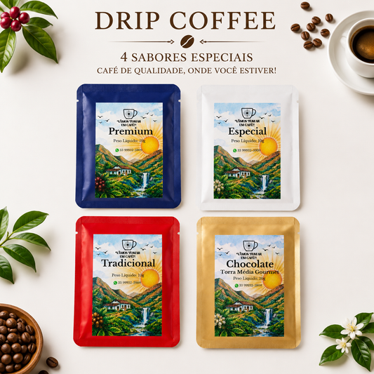 Drip coffee especial chocolate torra média e tradicional Vamos Tomar Um Café