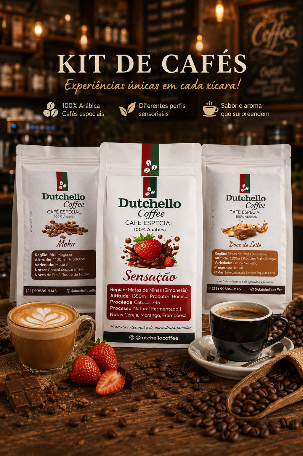 Kit Sensorial Dutchello com 3 cafés de 250g cada
