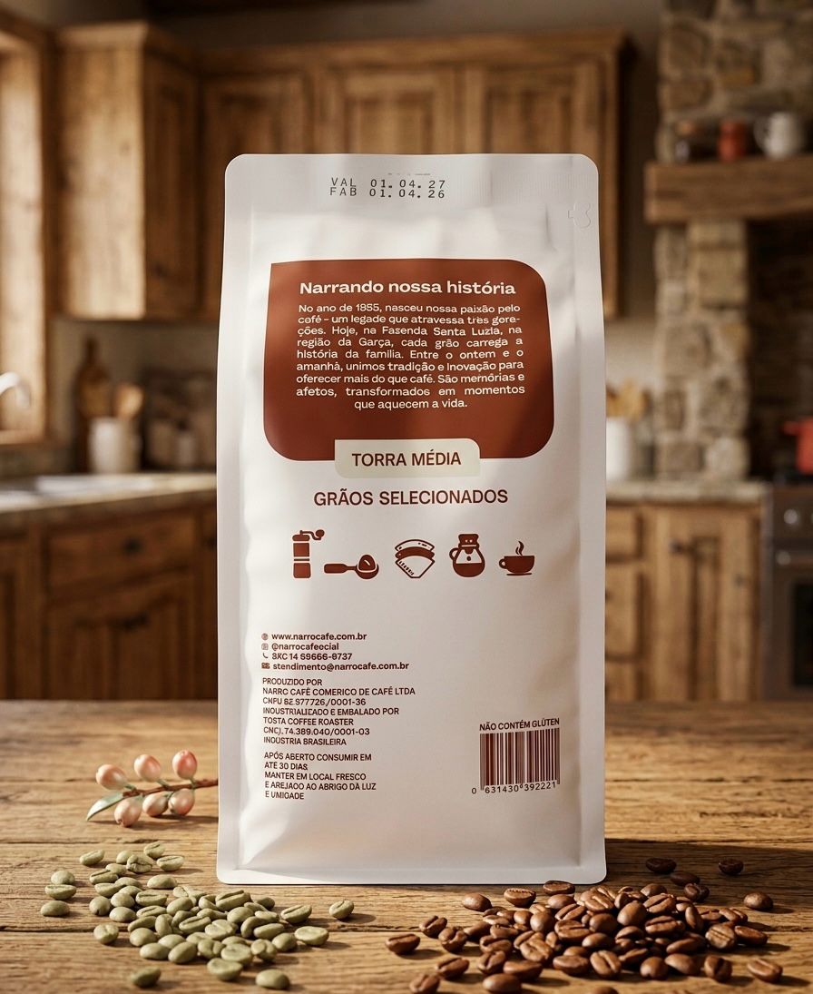 CAFÉ TORRADO EM GRÃOS 100% ARÁBICA NARRO CAFÉ 500G