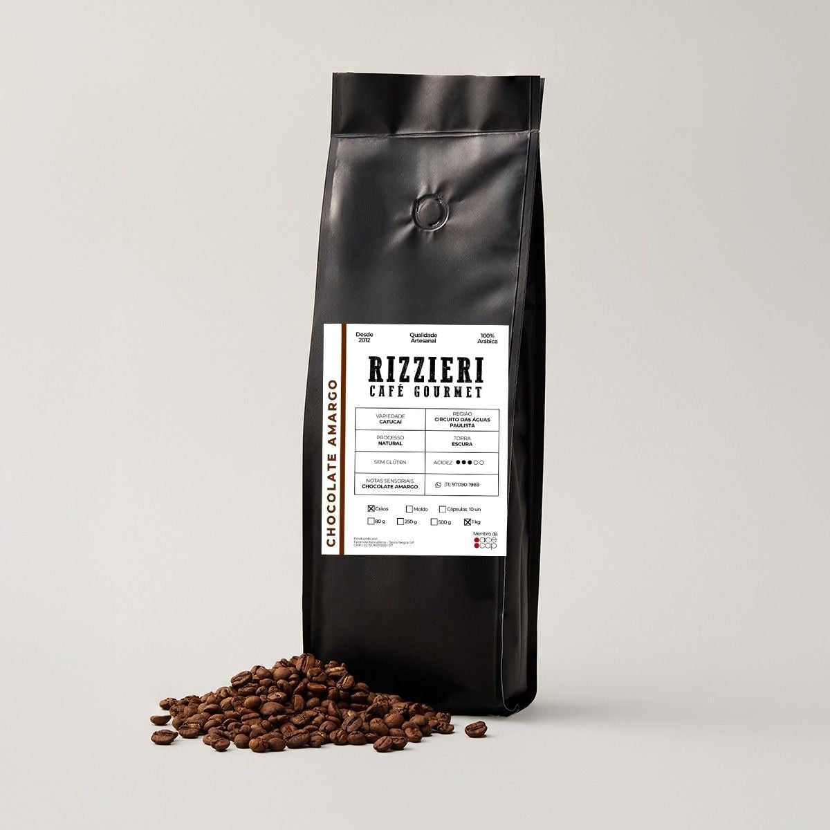 Café Catucai em Grãos 1Kg Chocolate Amargo Rizzieri Café
