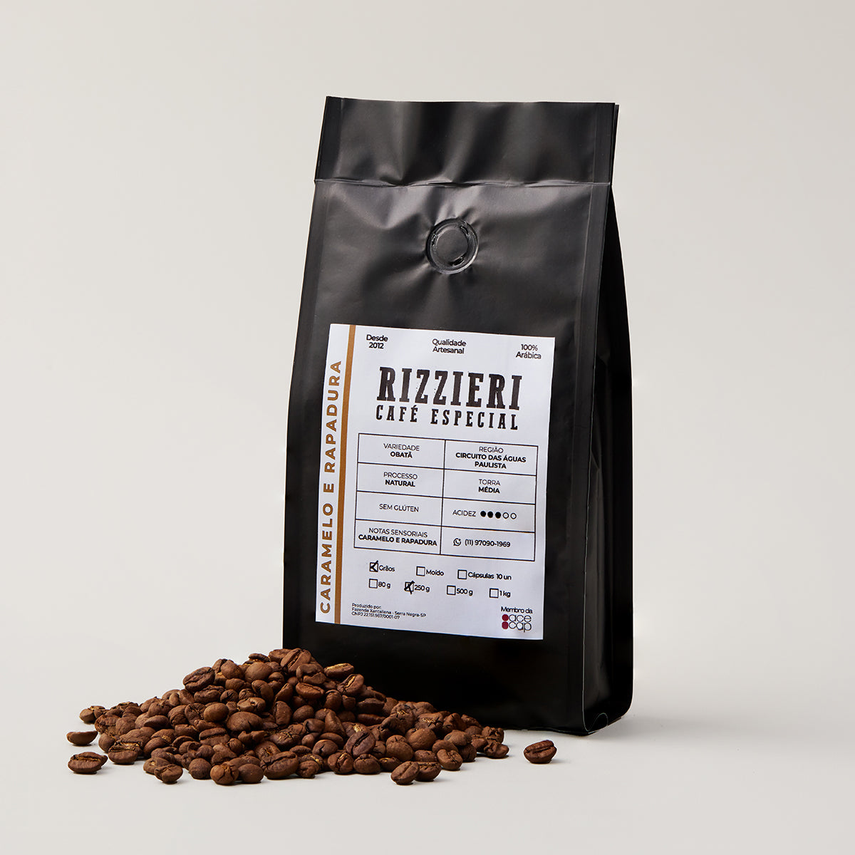 Café Obatã em Grãos 250g Caramelo e Rapadura Rizzieri Café