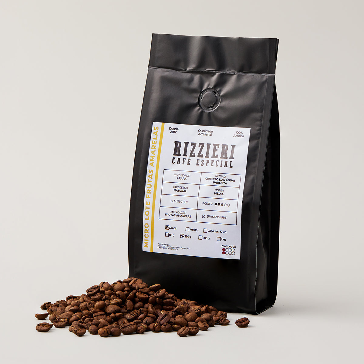 Café Arara em Grãos 250g Microlote Frutas Amarelas Rizzieri Café
