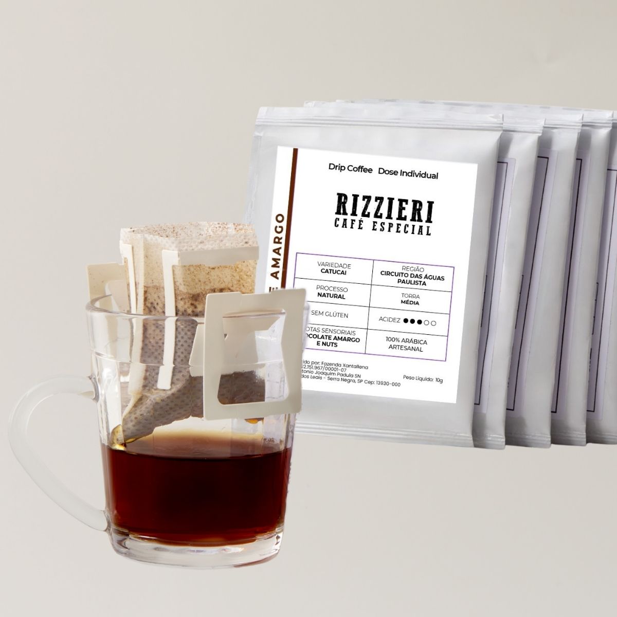Café Catucai Dripp Coffe 10un Chocolate Amargo Rizzieri Café