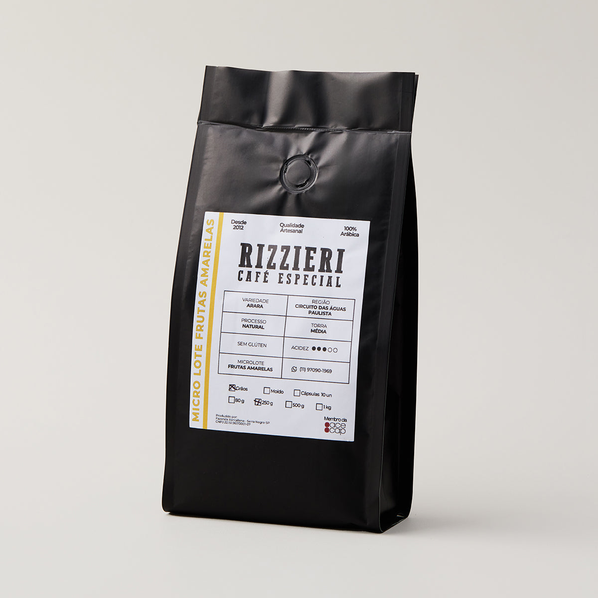 Café Arara em Grãos 250g Microlote Frutas Amarelas Rizzieri Café