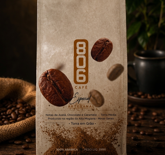 806Café Especial em Grãos  Notas Naturais de Avelã, Chocolate e Caramelo