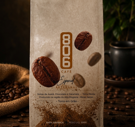 806Café Especial em Grãos  Notas Naturais de Avelã, Chocolate e Caramelo